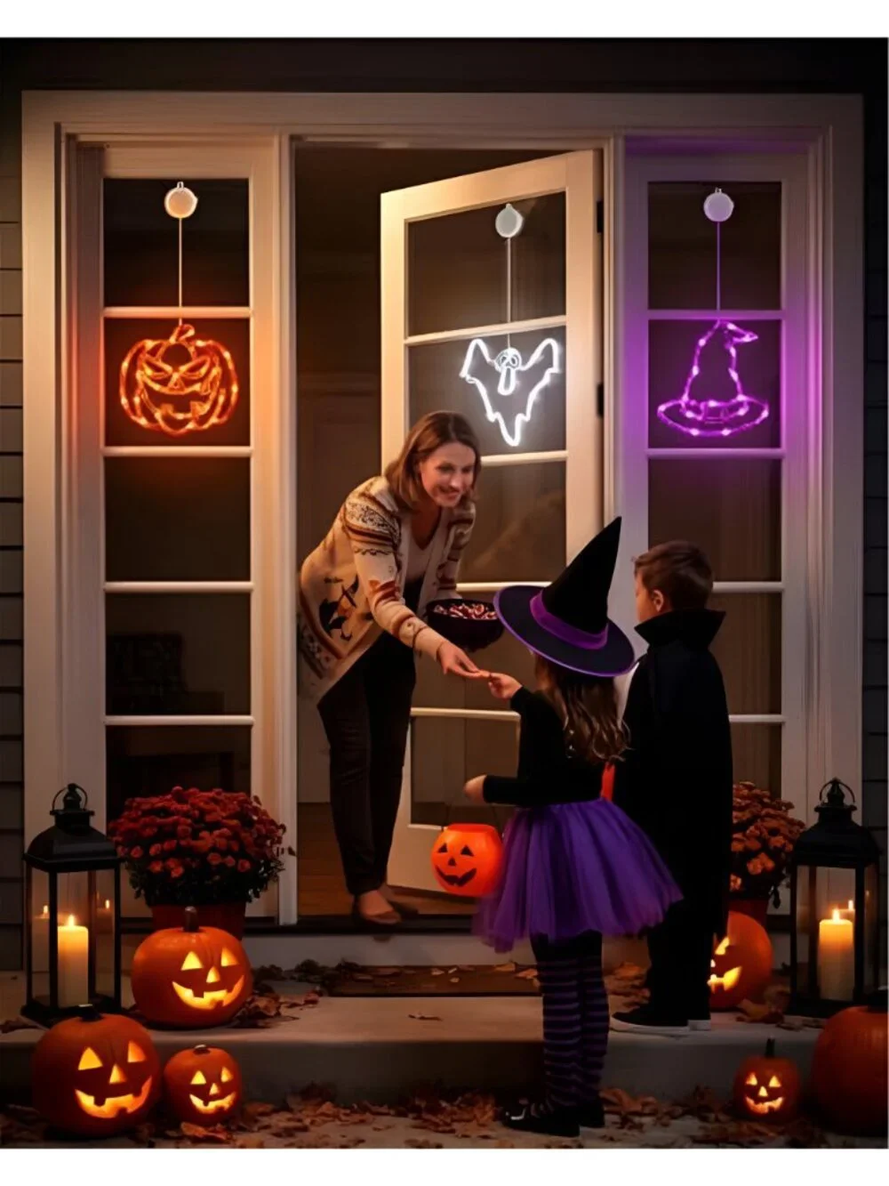 3 Pack Halloween Windows Lights - Pumpkin, Ghost, Hat with Timer